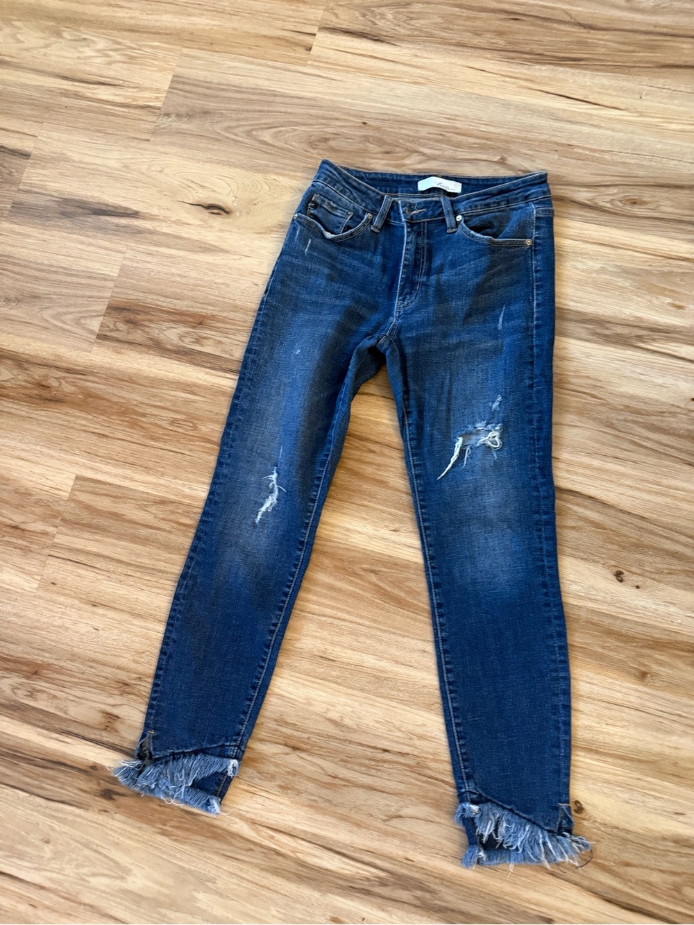 KanCan Dark Blue Ripped Skinny Jeans with Frayed Hem